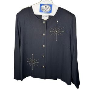 Vintage Michael Blake Black & Gold Embellished 2 Piece Suit Set Women's 18P